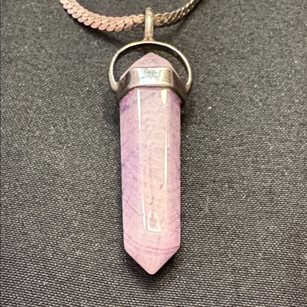 Elegant Silver Necklace with polished Lavender Crystal Pendant.